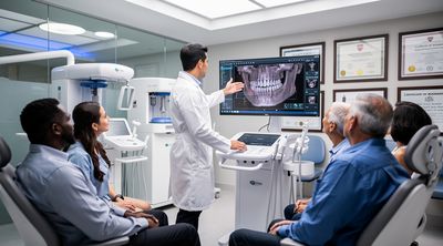 Dentist is showing 3 on 6 system to patients.