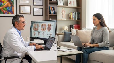 A virtual consultation connects a Mexican plastic surgeon with an American patient planning body contouring.