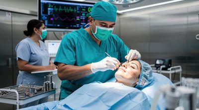 Mexican surgeon performs precise blepharoplasty incisions in a state-of-the-art operating room.