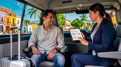 An American patient receives assistance from a Mexican coordinator during transportation as part of an all-inclusive surgery package.