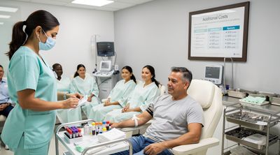 A nurse performs pre-operative tests on a patient in a modern Mexican clinic, highlighting additional preparation costs.