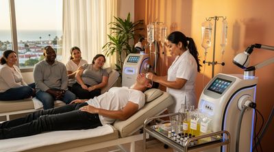 Patients undergoing alternative hyperthermia therapy in a holistic Tijuana cancer treatment center.