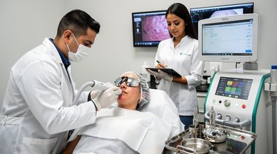 A dermatologist performs CO2 laser resurfacing on a patient in a modern Mexican outpatient clinic.