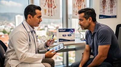 A Mexican doctor demonstrates the Norditropin HGH pen to an American patient during a consultation.