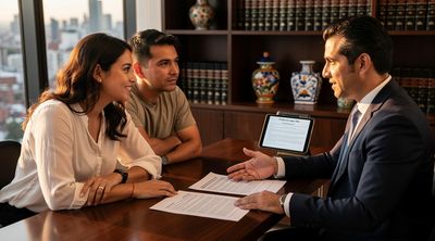 Same-sex couple consulting lawyer on surrogacy legal protections.