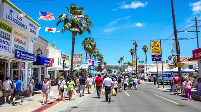 Diverse American dental tourists walking through Los Algodones dental tourism district
