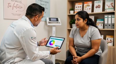 A bariatric surgeon assessing gastric balloon candidacy with a diverse American patient using health tools.