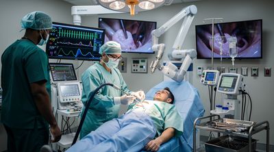 Robotic gastric bypass surgery conducted by a Mexican surgeon with a diverse medical team in Tijuana.
