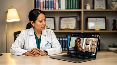 A Mexican surgeon conducts a virtual consultation with an American patient about surgery details.
