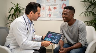 Hematologist consulting patient on autologous HSCT procedure and costs.