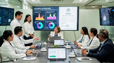 A diverse Mexican fertility team reviewing clinic success rates and accreditations.