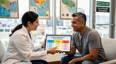 Diverse patient reviewing knee surgery prices in Tijuana clinic.
