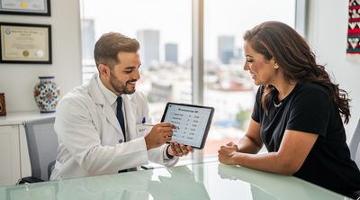 A Mexican surgeon reviews Lipo 360 package costs with a patient in a Tijuana clinic.