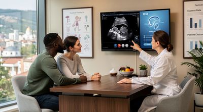 A fertility specialist consults with a diverse couple about affordable IVF options in Turkey.