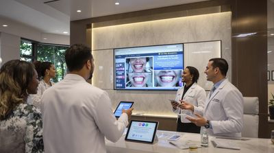 Diverse patients viewing before-and-after Invisalign results with Mexican provider.