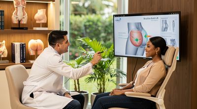 A surgeon explaining Brazilian Butt Lift options as part of a personalized mommy makeover package.